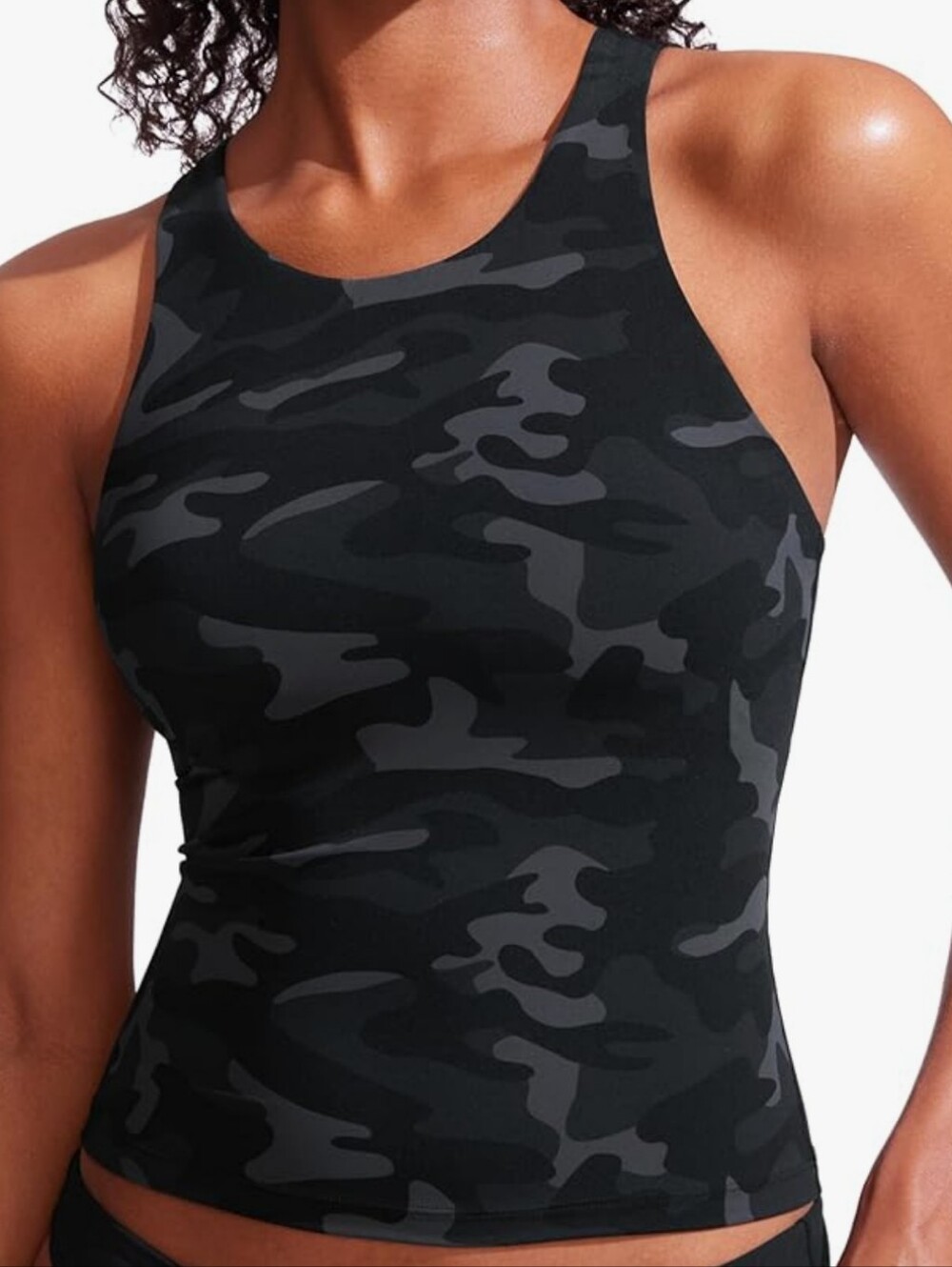 CRZ YOGA Black & Charcoal Camo High Neck Tank